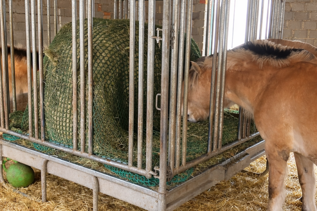Heunetz-Maschenweite: 3 cm, 4,5 cm oder 6 cm? Was passt zu Fjordpferden im Offenstall